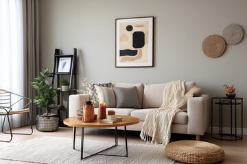 Neutral Living Room with Paintings, Wood Flooring, and Warm Decor