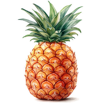 watercolor pineapple fruit, green leaves, white background clip art preview