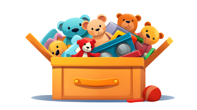 Colorful Cartoon Illustration of a Toy Box Filled with Children's Toys