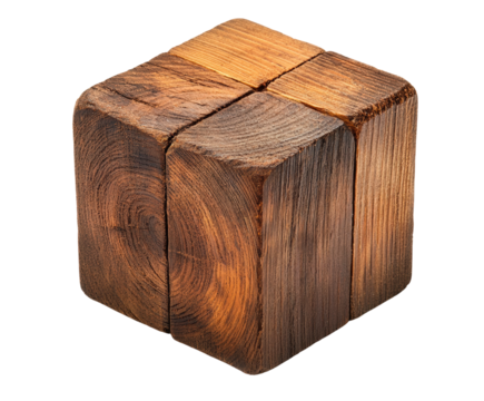 Intricate wooden puzzle cube home design artistic isolated on transparent background