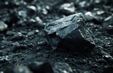 Dark rock on dark ground, close-up, industrial background, texture