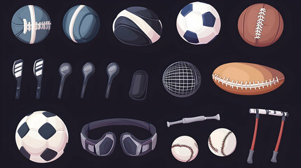 Fototapeta premium Assorted sports balls and equipment illustration, perfect for websites or presentations