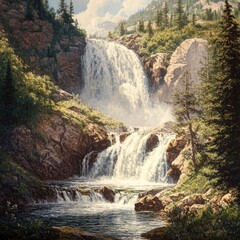 Fototapeta premium Mountain waterfall tumbles.