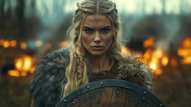 Emilia Clarke as Dagr in a Viking-Inspired Scene