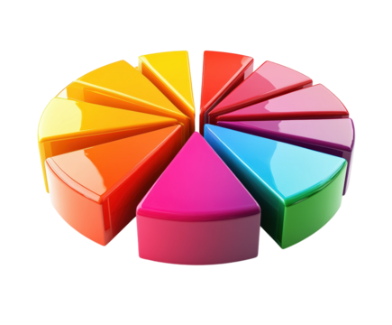 Bright colorful pie chart top-down data visualization design isolated on transparent background