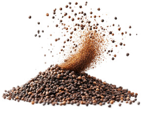 Scattering spices mustard seed explosion in kitchen isolated on transparent background