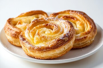 Pastry isolated on a plate with a white background. AI generated illustration.