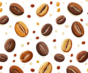 Coffee bean pattern food design kitchen decorative isolated on transparent background