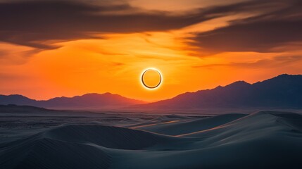 Fototapeta premium Sun halo over desert mountains at sunset