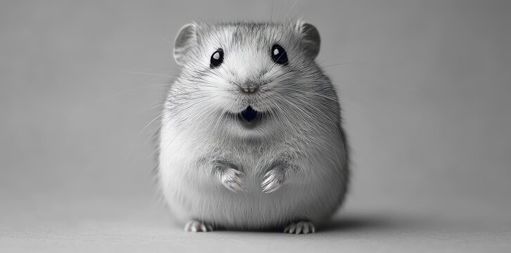 On a light surface, a cute little rodent with sparkling eyes is sitting in a gentle, amicable pose for a highly detailed display