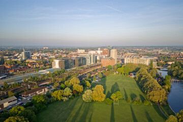 Aerial photography above river Thames in Reading, England