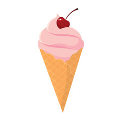 Pink ice cream with cherry. Vector