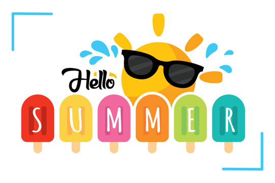 Hello summer with popsicles. Vector