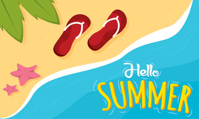 Flip flops on sandy beach. Vector