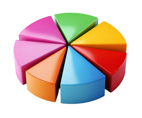 Colorful pie chart segments on educational concept isolated on transparent background