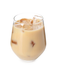 Tasty iced coffee in glass isolated on white