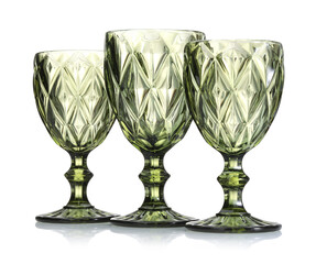 Three empty clean glasses isolated on white
