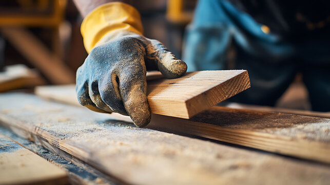 Carpenter Working with Wood in Workshop