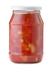 Chopped pickled vegetables in jar isolated on white