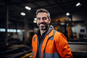 Fototapeta premium confident smiling man portrait in a factory worker