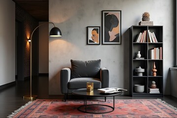 Urban Industrial Living Room with Minimalist and Loft-Inspired Design