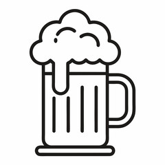 
Black and white vector illustration of a beer mug filled with foam. Simple outline icon suitable for bar, pub, alcohol, or Oktoberfest themes.

