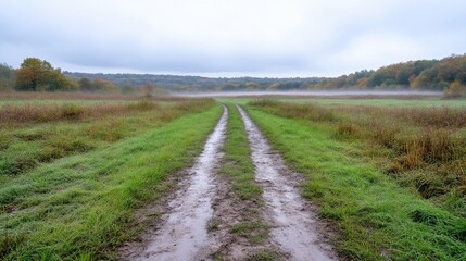 Misty autumnal country lane