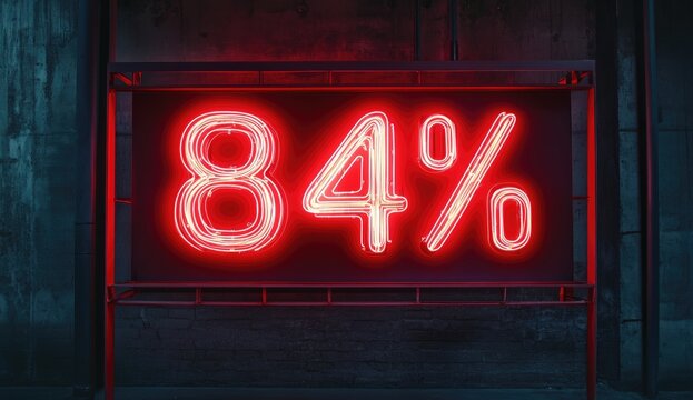 Large Neon Red 84% Discount Sign