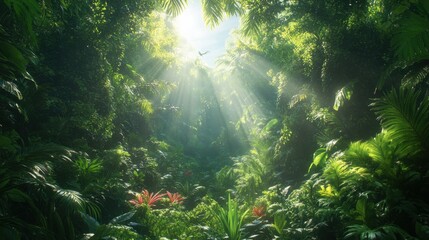 Obraz premium A dense forest with a carpet of bluebells in spring, sunlight filtering through the trees 