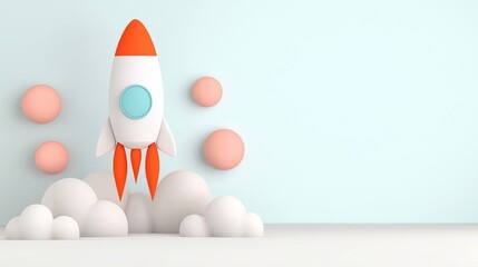 Rocket launching into space, minimalist style