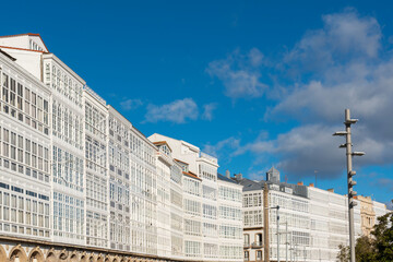 La Coruña, Spain. November 11, 2024: Galleries of A Coruña and Marina Avenue. 