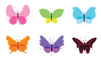 Set of colored butterfly icons. Vector