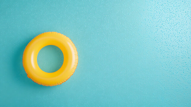 Water pool summer background with yellow pool float ring. Summer blue aqua textured background