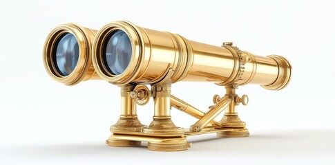 The antique telescope, boasting a brass finish and elaborate design, is set against a simple and unassuming background