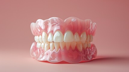 Obraz premium Set of shiny white dentures on a simple background