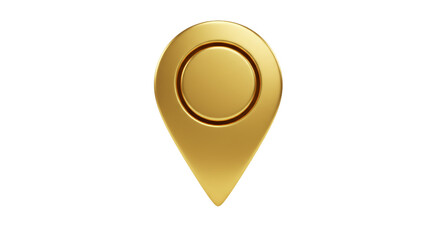3D gold map pin symbol isolated on white background, perfect for geolocation apps, route planners, delivery services, real estate location visuals, and travel guidance illustrations