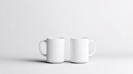 Two White Mugs Minimalist Studio Setup Clean Simple Style High Resolution Front View Neutral Design Ready for Branding White Background Perfect for Mockups