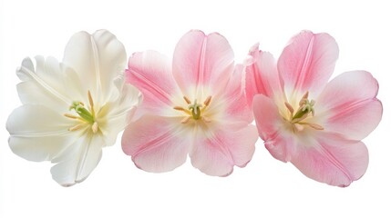 Spring tulips: pink, white, isolated.