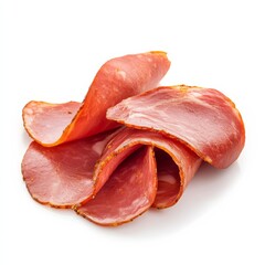 Isolated dry smoked ham sausage slices.