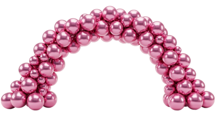 Pink glossy balloon arch in 3D rendering isolated on white background, perfect for birthday parties, bridal showers, event decorations, and festive backdrop setup illustrations