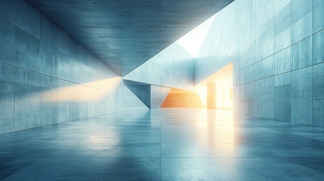 Abstract concrete hall with light shining through openings
