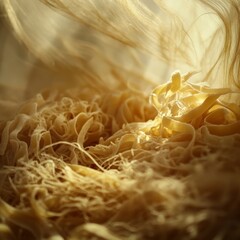 Soft focus, uncooked pasta nest concept.