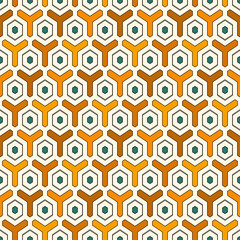 Honeycomb seamless pattern. Hexagon mosaic tiles ornament. Ethnic surface print. Repeated geometric figures background. Ornamental wallpaper. Modern geo design digital paper. Vector abstract art work