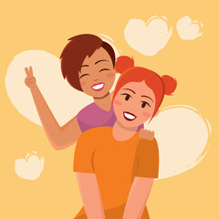 Happy cute valentine couple. Vector