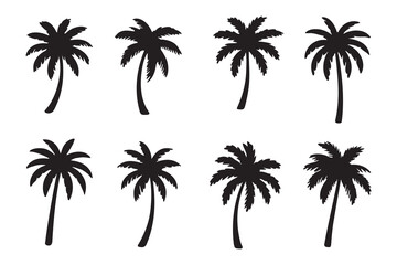 Fototapeta premium Black Silhouette Palm Trees Against a White Background