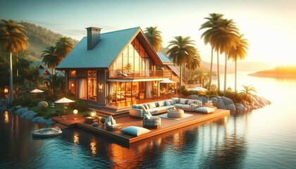 Fototapeta premium Beauty tropical resort at sunset