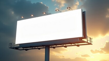 Pristine white billboard against dramatic sky
