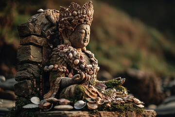 stone statue of goddess gaia in garden earth mythology deity