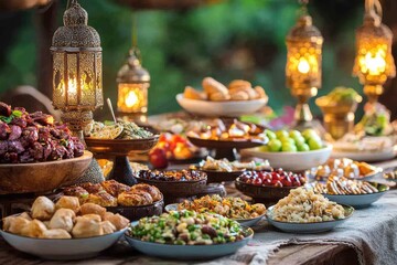 Fototapeta premium Ramadan tables. AI generated illustration.