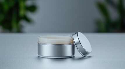 Elegant silver jar of light beige cream
